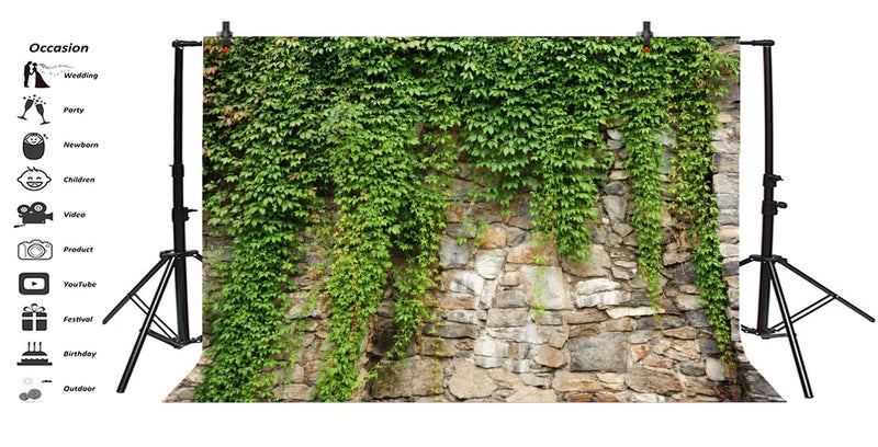 Leyiyi 9x6ft Spring Garden Leaves Backdrop Gardening Plants Grunge Stone Wall Greenery Banner Vane Branch Covered Vintage Architecture Photo Background Wedding Kids Birthday Photo Studio Vinyl Prop - Image 3